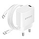 Bwoo Chargeur Secteur 20W USB-C avec Câble 60W Power Delivery Blanc Ce chargeur possède une puissance 20W avec sortie USB-C pour charge rapide