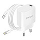 Bwoo Chargeur Secteur 20W USB-C avec Câble Lightning BWOO Blanc Ce chargeur possède une puissance de charge rapide 20W avec technologie Power Delivery