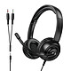 Hoko Casque Audio Filaire Jack 3.5mm avec Microphone Anti-bruit Orientable Noir