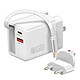 4smarts Chargeur de Voyage 3-en 1 GaN 65W avec Cable Intégré Double Port USB-C et USB Blanc Puissance 65W GaN pour recharger ordinateurs portables, tablettes et smartphones