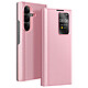 Avizar Étui Fenêtre pour Galaxy Z Fold7 avec Porte-cartes et Fonction Stand Rose - Cet étui portefeuille rose pour Galaxy Z Fold7 intègre une fenêtre Smart View pour l'affichage instantané des notifications et de l'heure