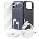 Mayaxess Pack Essentiel pour iPhone 17 Pro Coque, Verre, Chargeurs, écouteurs (6 pièces) Noir - Ce pack d'accessoires réunit tous les éléments essentiels pour protéger, recharger et utiliser votre iPhone 17 Pro au quotidien