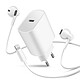 Avizar Pack Chargeur USB-C 20W + Écouteurs Filaires Lightning avec Télécommande Blanc Chargeur secteur USB-C 20?W pour une recharge rapide et efficace