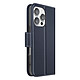 Avizar Étui Portefeuille pour iPhone 16 Pro en Cuir Premium avec Fonction Stand - Cet étui portefeuille bleu nuit pour iPhone 16 Pro est fabriqué en cuir véritable pleine fleur, avec coutures soignées et tranches lissées pour une finition nette