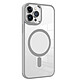 Jaym Coque Bumper pour iPhone 16 Pro MagSafe Antichocs Gris Cette coque bumper protège le dos de votre iPhone 16 Pro grâce à un panneau rigide transparent en polycarbonate qui limite les rayures et les marques