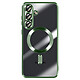 Avizar Coque pour Galaxy S25 FE MagSafe Souple Antichocs avec Contour Chromé Vert - Cette coque pour Samsung Galaxy S25 FE présente un dos transparent en silicone avec contour chromé vert