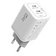 Jaym Chargeur Secteur Double USB-C Rapide 65W PD / PPS Ultra-Compact GaN Blanc Puissance totale de 65W, idéale pour recharger ordinateurs portables, tablettes et smartphones rapidement