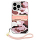 Guess Coque pour Apple iPhone 13 Pro Camo avec lanière nylon Rose Coque conçue sur mesure pour Apple iPhone 13 Pro