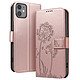 Zanaé Étui Portefeuille pour iPhone 11 Premium Design Fleurs Papillon Rose champagne Étui au motif pissenlit gravé avec papillon en relief pour une protection esthétique et originale de votre smartphone