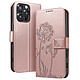 Zanaé Étui Portefeuille pour iPhone 16 Pro Max Premium Design Fleurs Papillon Rose champagne Étui au motif pissenlit gravé avec papillon en relief pour une protection esthétique et originale de votre smartphone