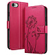 Zanaé Étui Portefeuille pour iPhone 7 / 8 / SE 2022 Premium Design Fleurs Papillon Rouge - Étui au motif pissenlit gravé avec papillon en relief pour une protection esthétique et originale de votre smartphone