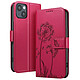 Zanaé Étui Portefeuille pour iPhone 13 / 14 Premium Design Fleurs Papillon Rouge - Étui au motif pissenlit gravé avec papillon en relief pour une protection esthétique et originale de votre smartphone