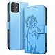Zanaé Étui Portefeuille pour iPhone 12 / 12 Pro Premium Design Fleurs Papillon Bleu clair Étui au motif pissenlit gravé avec papillon en relief pour une protection esthétique et originale de votre smartphone