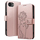 Zanaé Étui Portefeuille pour iPhone 16e Premium Design Fleurs Papillon Rose champagne - Étui au motif pissenlit gravé avec papillon en relief pour une protection esthétique et originale de votre smartphone
