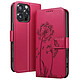 Zanaé Étui Portefeuille pour iPhone 16 Pro Max Premium Design Fleurs Papillon Rouge - Étui au motif pissenlit gravé avec papillon en relief pour une protection esthétique et originale de votre smartphone