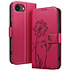 Zanaé Étui Portefeuille pour iPhone 16e Premium Design Fleurs Papillon Rouge - Étui au motif pissenlit gravé avec papillon en relief pour une protection esthétique et originale de votre smartphone