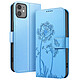 Zanaé Étui Portefeuille pour iPhone 11 Premium Design Fleurs Papillon Bleu clair - Étui au motif pissenlit gravé avec papillon en relief pour une protection esthétique et originale de votre smartphone