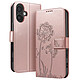 Zanaé Étui Portefeuille pour iPhone 16 Premium Design Fleurs Papillon Rose champagne Étui au motif pissenlit gravé avec papillon en relief pour une protection esthétique et originale de votre smartphone