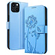 Zanaé Étui Portefeuille pour iPhone 15 Premium Design Fleurs Papillon Bleu clair - Étui au motif pissenlit gravé avec papillon en relief pour une protection esthétique et originale de votre smartphone