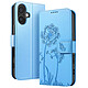 Zanaé Étui Portefeuille pour iPhone 16 Premium Design Fleurs Papillon Bleu clair - Étui au motif pissenlit gravé avec papillon en relief pour une protection esthétique et originale de votre smartphone