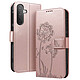 Zanaé Étui Portefeuille pour Galaxy A26 Premium Design Fleurs Papillon Rose champagne Étui au motif pissenlit gravé avec papillon en relief pour une protection esthétique et originale de votre smartphone