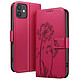 Zanaé Étui Portefeuille pour iPhone 12 / 12 Pro Premium Design Fleurs Papillon Rouge - Étui au motif pissenlit gravé avec papillon en relief pour une protection esthétique et originale de votre smartphone