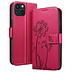 Zanaé Étui Portefeuille pour iPhone 15 Premium Design Fleurs Papillon Rouge - Étui au motif pissenlit gravé avec papillon en relief pour une protection esthétique et originale de votre smartphone