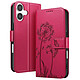 Zanaé Étui Portefeuille pour iPhone 17 Premium Design Fleurs Papillon Rouge - Étui au motif pissenlit gravé avec papillon en relief pour une protection esthétique et originale de votre smartphone