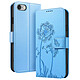 Zanaé Étui Portefeuille pour iPhone 7 / 8 / SE 2022 Premium Design Fleurs Papillon Bleu clair Étui au motif pissenlit gravé avec papillon en relief pour une protection esthétique et originale de votre smartphone