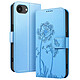 Zanaé Étui Portefeuille pour iPhone 16e Premium Design Fleurs Papillon Bleu clair Étui au motif pissenlit gravé avec papillon en relief pour une protection esthétique et originale de votre smartphone