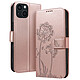 Zanaé Étui Portefeuille pour iPhone 15 Premium Design Fleurs Papillon Rose champagne Étui au motif pissenlit gravé avec papillon en relief pour une protection esthétique et originale de votre smartphone