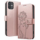 Zanaé Étui Portefeuille pour iPhone 12 / 12 Pro Premium Design Fleurs Papillon Rose champagne - Étui au motif pissenlit gravé avec papillon en relief pour une protection esthétique et originale de votre smartphone