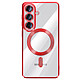 Avizar Coque pour Galaxy S26 MagSafe Souple Antichocs avec Contour Chromé Rouge - Cette coque pour Samsung Galaxy S26 présente un dos transparent en silicone avec contour chromé