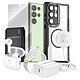 Mayaxess Pack Elite pour Galaxy S24 Ultra Coque, Verre, Chargeur, Batterie Externe, Magsafe, Écouteurs Bluetooth (7 pièces) Noir transparent Ce pack d'accessoires réunit tous les éléments essentiels pour protéger, recharger et utiliser votre Galaxy S24 Ultra au quotidien