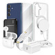 Mayaxess Pack Elite pour Galaxy S25 FE Coque, Verre, Chargeur, Batterie Externe, Magsafe, Écouteurs Bluetooth (7 pièces) Transparent Ce pack d'accessoires réunit tous les éléments essentiels pour protéger, recharger et utiliser votre Galaxy S25 FE au quotidien