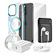 Mayaxess Pack Complet pour  iPhone 15 Pro Coque, Verre, Chargeur, Batterie externe, écouteurs (6 pièces) Bleu Ce coffret d'accessoires regroupe tous les essentiels pour protéger, recharger et utiliser votre iPhone 15 Pro au quotidien