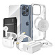 Mayaxess Pack Elite pour iPhone 15 Pro Max Coque, Verre, Chargeur, Batterie Externe, Magsafe, Écouteurs Bluetooth (7 pièces) Transparent - Ce coffret d'accessoires regroupe tous les essentiels pour protéger, recharger et utiliser votre iPhone 15 Pro Max dans les meilleures conditions