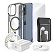 Mayaxess Pack Complet pour  iPhone 15 Pro Coque, Verre, Chargeur, Batterie externe, écouteurs (6 pièces) Noir - Ce coffret d'accessoires regroupe tous les essentiels pour protéger, recharger et utiliser votre iPhone 15 Pro au quotidien