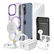Mayaxess Pack Elite pour iPhone 15 Pro Coque, Verre, Chargeur, Batterie Externe, Magsafe, Écouteurs Bluetooth (7 pièces) Violet - Ce coffret d'accessoires regroupe tous les essentiels pour protéger, recharger et utiliser votre iPhone 15 Pro dans les meilleures conditions