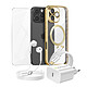 Mayaxess Pack Essentiel pour iPhone 16 Pro Max Coque, Verre, Chargeur, Écouteurs (5 pièces) Dorée - Ce pack d'accessoires réunit tous les éléments essentiels pour protéger, recharger et utiliser votre iPhone 16 Pro Max au quotidien