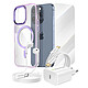 Mayaxess Pack Essentiel pour iPhone 15 Pro Coque, Verre, Chargeur, Écouteurs (5 pièces) Violet - Ce pack d'accessoires réunit tous les éléments essentiels pour protéger, recharger et utiliser votre iPhone 15 Pro au quotidien