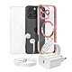 Mayaxess Pack Essentiel pour iPhone 16 Pro Max Coque, Verre, Chargeur, Écouteurs (5 pièces) Rose - Ce pack d'accessoires réunit tous les éléments essentiels pour protéger, recharger et utiliser votre iPhone 16 Pro Max au quotidien