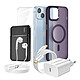 Mayaxess Pack Complet pour  iPhone 14 Coque, Verre, Chargeur, Batterie externe, écouteurs (6 pièces) Violet - Ce coffret d'accessoires regroupe tous les essentiels pour protéger, recharger et utiliser votre iPhone 14 au quotidien