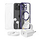 Mayaxess Pack Essentiel pour iPhone 16 Pro Max Coque, Verre, Chargeur, Écouteurs (5 pièces) Violet - Ce pack d'accessoires réunit tous les éléments essentiels pour protéger, recharger et utiliser votre iPhone 16 Pro Max au quotidien