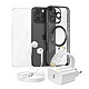 Mayaxess Pack Essentiel pour iPhone 16 Pro Max Coque, Verre, Chargeur, Écouteurs (5 pièces) Noir - Ce pack d'accessoires réunit tous les éléments essentiels pour protéger, recharger et utiliser votre iPhone 16 Pro Max au quotidien
