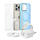 Mayaxess Pack Essentiel pour iPhone 15 Pro Max Coque, Verre, Chargeur, Écouteurs (5 pièces) Bleu - Ce pack d'accessoires réunit tous les éléments essentiels pour protéger, recharger et utiliser votre iPhone 15 Pro Max au quotidien