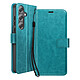 Mayaxess Étui Portefeuille pour Galaxy S25 FE avec Dragonne et Fonction Stand Turquoise Cet étui portefeuille pour Galaxy S25 FE associe un revêtement grainé et satiné à une conception pratique pour un usage quotidien