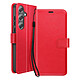 Mayaxess Étui Portefeuille pour Galaxy S25 FE avec Dragonne et Fonction Stand Rouge Cet étui portefeuille pour Galaxy S25 FE associe un revêtement grainé et satiné à une conception pratique pour un usage quotidien