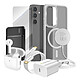 Mayaxess Pack Elite pour Galaxy S24 Coque, Verre, Chargeur, Batterie Externe, Magsafe, Écouteurs Bluetooth (7 pièces) Gris - Ce coffret d'accessoires se compose des éléments essentiels à la protection, à la recharge et à l'utilisation optimale de votre Galaxy S24