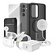 Mayaxess Pack Elite pour Galaxy S24 Coque, Verre, Chargeur, Batterie Externe, Magsafe, Écouteurs Bluetooth (7 pièces) Noir - Ce coffret d'accessoires se compose des éléments essentiels à la protection, à la recharge et à l'utilisation optimale de votre Galaxy S24